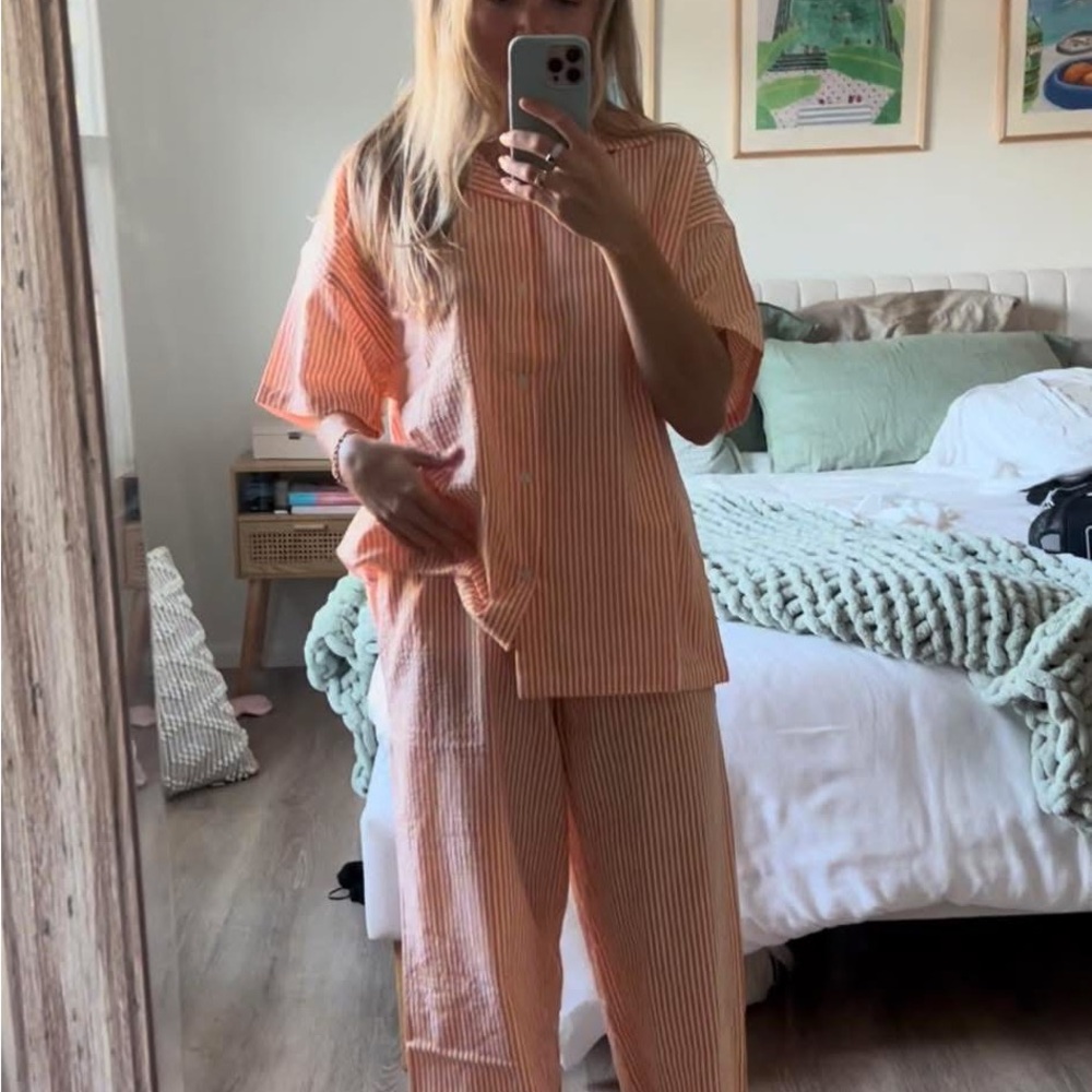 Orange Pajama Set with Long Sleeves and Comfortable Fit